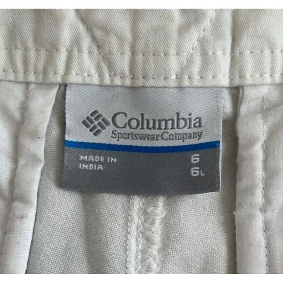 COLUMBIA PFG Shorts Womens Cotton Stripe Blue White Size 6‎ x 6" Casual Mid Rise - Picture 3 of 10